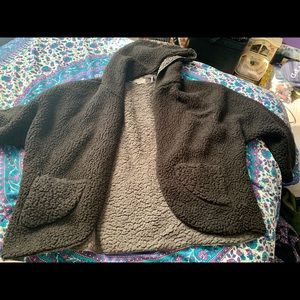 Black reversible teddy coat with hood